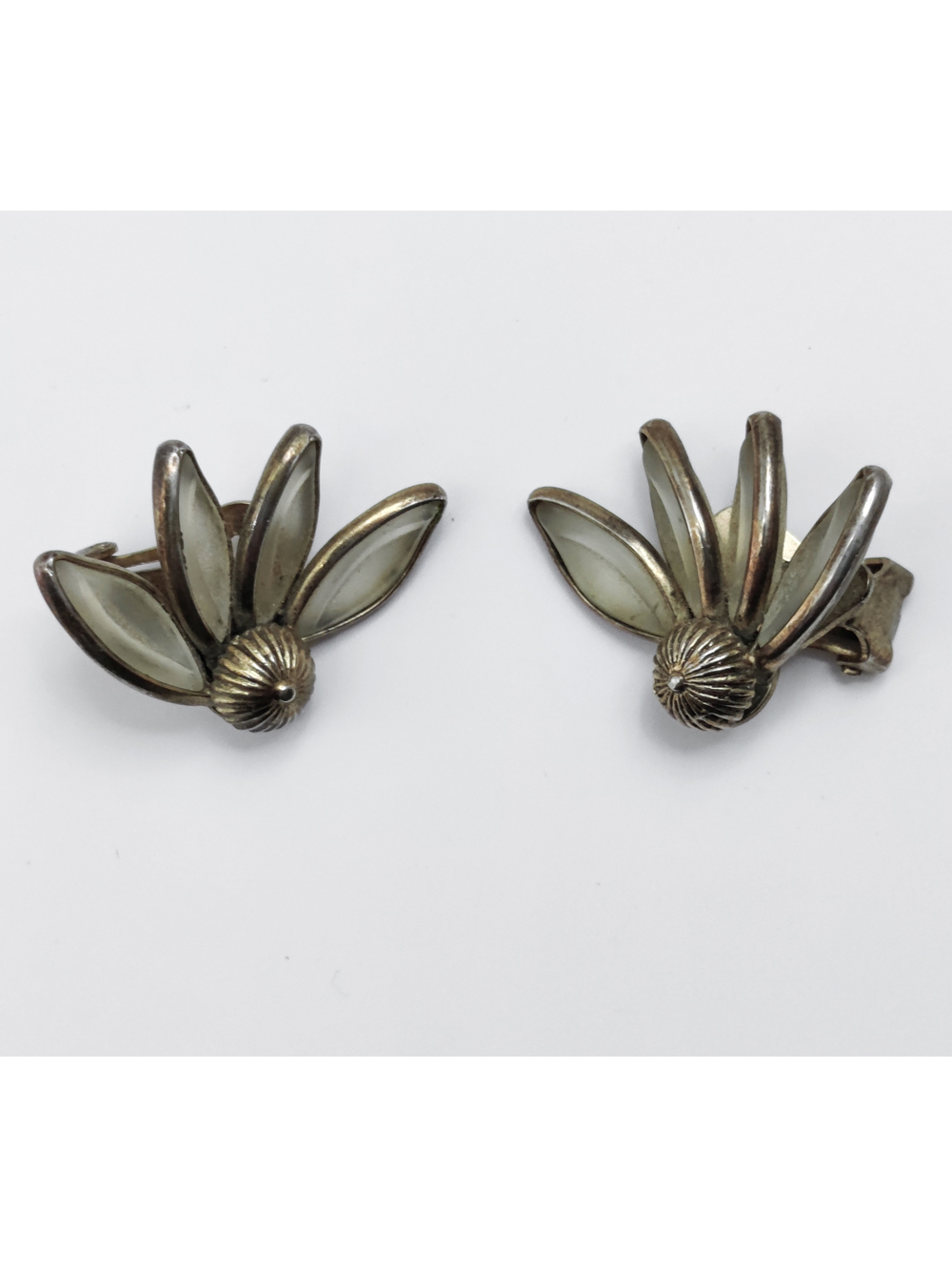 VTG Signed Crown Trifari Frosted Water Lily Necklace Earrings Woodland Fantasies - Picture 6 of 8